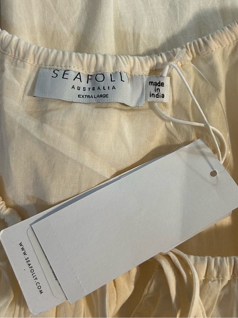New SEAFOLLY Mini Babydoll Dress Ecru Drawstring Pockets Cotton Sz 12 US Lined - Picture 5 of 6